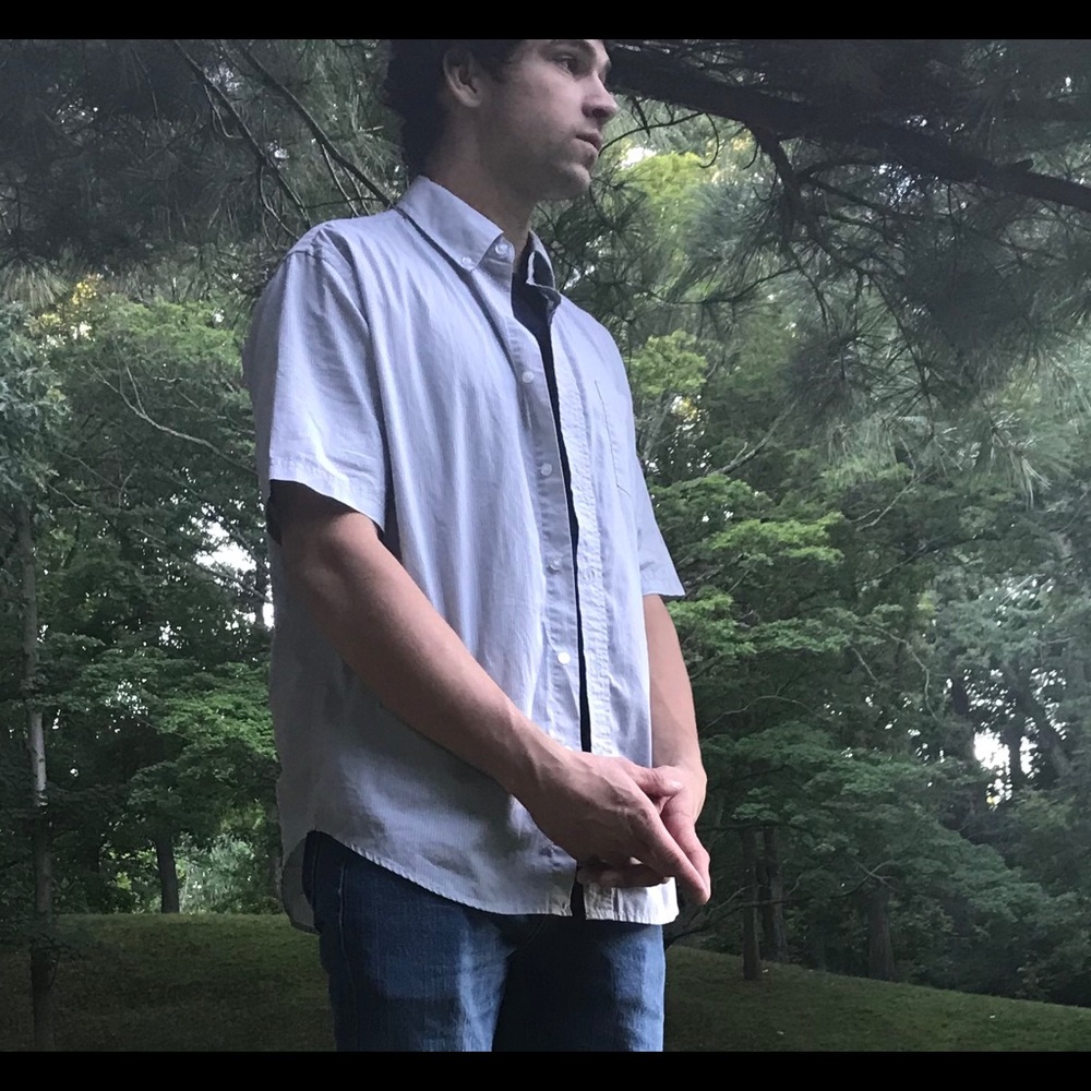 Craft & Barrow grey pinstripe button-down short sleeve